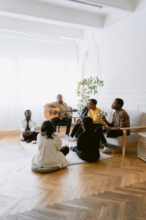 Diverse Group Of People, Worship Images, People Praying, Frame Logo, Room Setting, Group Of People, Learn Guitar, Cozy Room, Playing Guitar