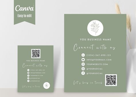 Connect With Us Sign Banner in Sage color, Social Media Sign, Small Business Sign, QR Code, Facebook, Instagram Sign, Follow Us on Social Google Doc Templates, Small Business Signs, Social Media Signs, Bookkeeping Templates, Sage Color, Change Background, Qr Codes, Business Signs, Canva Templates