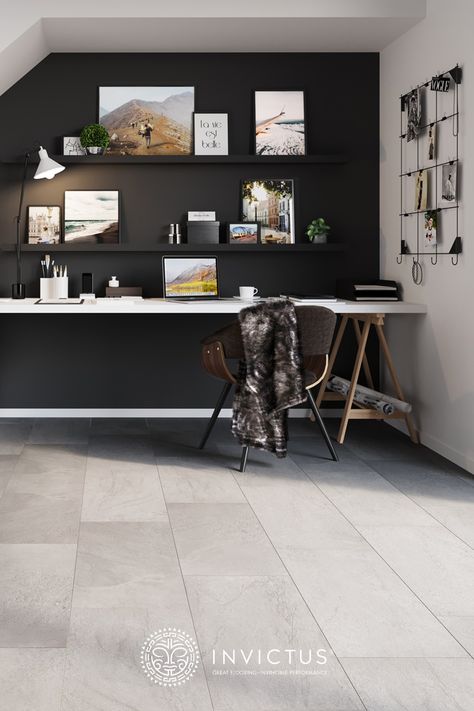 Invictus Flooring, Modern Minimalist Home Office, Home Office Minimal, No More Distractions, Steel Tiles, Minimalist Home Office, Easy Diy Room Decor, Modern Minimalist Home, Salon Suites