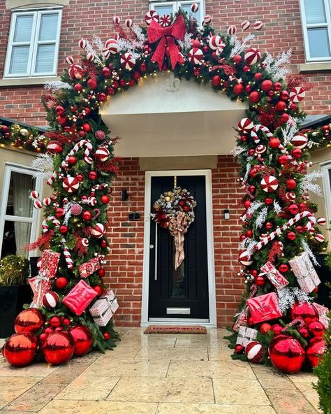 Pretty Picture Company on Instagram: "🍭Take a trip down candy cane lane…✨ - today’s install in the north-west." Christmas Doorway, Christmas Entrance, Candy Cane Lane, Christmas Garlands, 2024 Christmas, December 8, Decor Shop, Christmas 2024, Outdoor Christmas Decorations