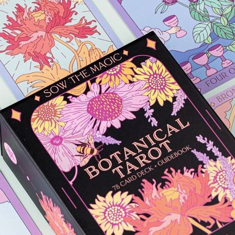 Sow the Magic on Instagram: "You asked for it! 🎉 We are super excited to announce the launch of our Tarot Deck + Guidebook featuring Sow the Magic’s famous seed illustrations! Shipping begins in late August 🖤💕🎉  Welcome to the enchanting world of botanical tarot, where the magic of nature intertwines with the wisdom of the tarot. In this unique deck and guidebook we invite you to embark on a journey that explores the profound connection between the plant kingdom and the mystical realms of divination." Magic Graphic Design, August Welcome, Tarot Card Deck Design, Tarot Deck Back Design, Magic Website, Pretty Tarot Decks, Seed Illustration, Witch Ideas, Hedgewitch Botanical Oracle