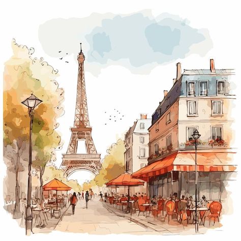 Paris eiffel tower sidewalk caf autumn s... | Premium Vector #Freepik #vector #paris #france #sketch #drawing London Art Drawing, Paris Drawing, Paris In Autumn, London Painting, Parisian Street, Sidewalk Cafe, Eye Illustration, Illustration Watercolor, Paris Art