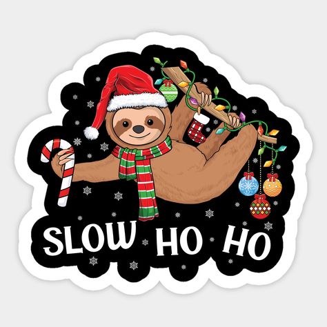 Christmas Sloth Drawing, Christmas Tablecloth Ideas, Snow Graphic, Sloth Pajamas, Sloth Drawing, Sloth Quote, Sloth Hanging, Sloth Design, Tree With Lights