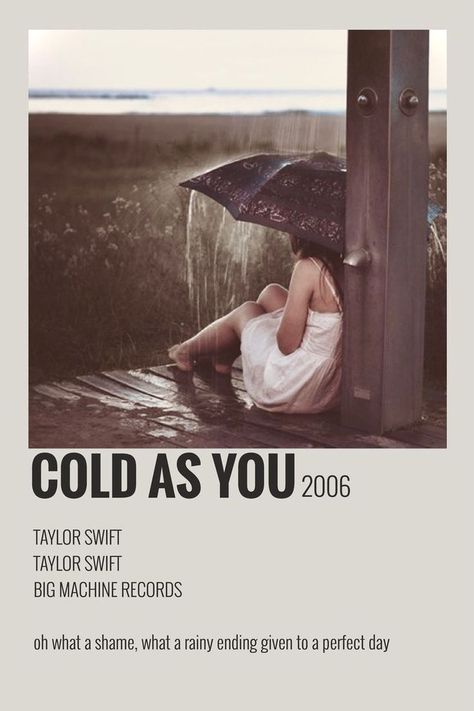 COLD AS YOU TRACK POLAROID TAYLOR SWIFT Taylor Polaroid, Debut Aesthetic, Taylor Swift Eyes, Song Cards, Taylor Swift Discography, Taylor Quotes, Taylor Swift Playlist, Polaroid Album, Song Posters