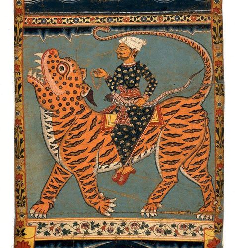 India - tiger Art Tigre, Muslim Art, Poster Art Deco, Illustrated Manuscript, Cat Frame, Art Islamic, Tiger Art, Hur Man Målar, Art Antique