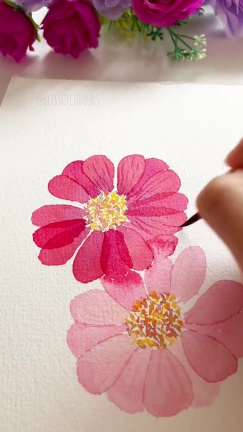 Loose zinnias painting 💗 #watercolor #watercolorflowers #art #flowers #painting #simpleart #watercolour #easyart #arttutorial #水彩画 | Bliss Of Colours | YoungMin You · Living Hope Loose Flower Painting, Zinnia Flower Painting, Watercolour Flowers Simple, Watercolor Zinnias, Watercolor Zinnias Tutorial, Zinnia Watercolor Paintings, Acrylic Painting Zinnias, Acrylic Zinnia Paintings, Loose Watercolor Flowers