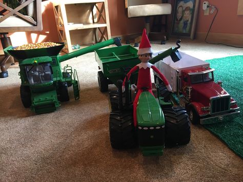 Elf on a Shelf...Farming! Tractor Elf On The Shelf, Farming Elf On The Shelf, Elf On The Shelf Tractor Ideas, Elf Shelf, Crazy Crafts, Tractor Idea, Elf On A Shelf, Elf Antics, Elf Ideas