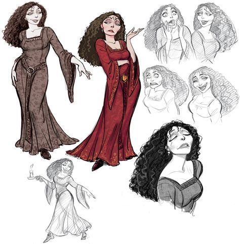 Disney - Mother Gothel Mother Gothel Character Design, Mother Gothel Concept Art, Mother Gothel Genderbend, Mother Gothel Drawing, Mother Gothel Fanart, Tangled Gothel, Mother Character Design, Gothel Rapunzel, Villain Illustration