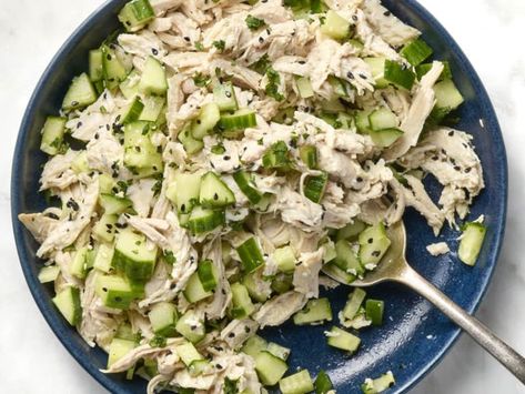 It's bound to become an instant classic. Rice Wine Vinegar Dressing, Cucumber Chicken Salad, Chicken Salad No Mayo, Cucumber Chicken, Make Ahead Salads, Salmon Potato, Lunch Appetizers, Lasagna Pasta, Poached Chicken