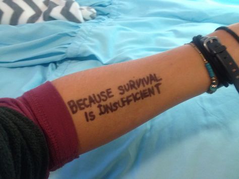 because survival is insufficient Survival Is Insufficient Tattoo, Survival Is Insufficient, Station Eleven Tattoo, Emily St John Mandel, Station 11, 7 Hours Of Sleep, Station Eleven, Tv Station, Piercing Ideas