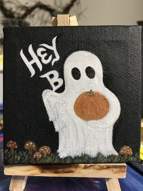 Painting Inspo Easy Aesthetic, Easy Halloween Paintings, Halloween Canvas Art, Fall Canvas Painting, Ghost Diy, Pumpkin Designs, Halloween Pumpkin Designs, Easy Doodle, Fall Canvas