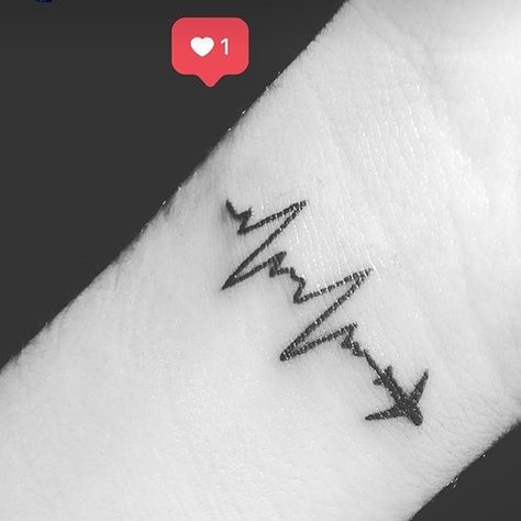 Travel Is My Lifeline Tattoo Plane Heartbeat Tattoo, Plane With Heartbeat Tattoo, Heartbeat Plane Tattoo, Tattoo For Travel, Small Travel Tattoos, Lifeline Tattoos, Travel Tattoo Ideas, Second Tattoo, Airplane Tattoo