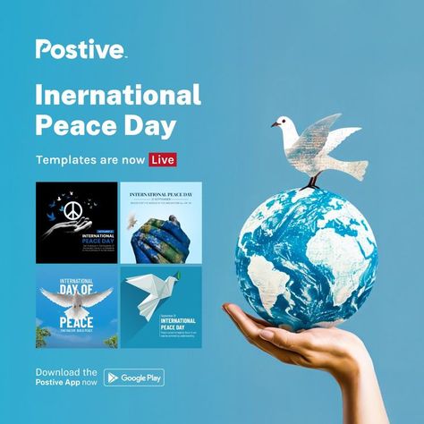 International Peace Day templates are here—let's promote peace together! Download now. #internationalpeaceday #peaceday #postive #postiveapp #features #editingfeatures #userfriendly #postmakerapp Poster Maker App, International Peace Day, Peace Day, International Days, International Day Of Peace, Festival Poster, Hindu Festivals, App For Android, Festival Posters