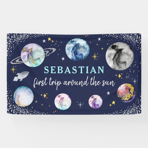 Space Birthday Party  First Trip Around The Sun Banner The Sun Poster, Sun Poster, First Trip Around The Sun, Outer Space Party, Outer Space Birthday, Space Birthday Party, Shop Space, Space Birthday, Space Party