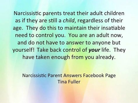 Narcissistic parents treat their adult children as if they are still a child, regardless of their age. They do this to maintain their insatiable need to control you. Emotional Vampire, Narcissistic Family, Toxic Parents, Narcissistic People, Narcissistic Parent, Narcissistic Mother, Toxic Family, Mommy Dearest, Toxic Relationships