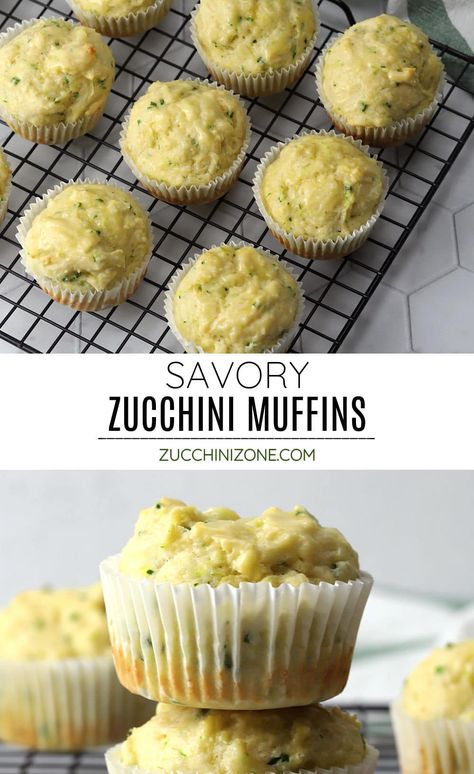 Savory zucchini muffins are an easy side dish to add to your next soup or pasta dinner. They're filled with savory flavors like garlic, parmesan, and chives, and make the perfect vehicle for extra butter. Savory Zucchini Muffins, Soup Recipes Healthy Low Calories, Summer Baking Recipes, Egg Breakfast Recipes Easy, Zucchini Side Dishes, Zone Recipes, Zucchini Muffin Recipes, Hearty Soup Recipes, Summer Zucchini