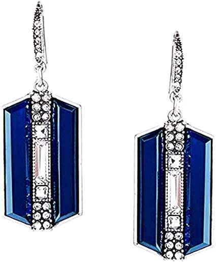 Extra Large Silver Tone Art Deco Antique Vintage Style Statement Blue Sapphire Rhinestone Geometric Dangle Earrings Art Deco Accessories, Tone Art, Geometric Pendant Necklace, 1928 Jewelry, Sapphire Color, Art Deco Earrings, Art Deco Era, Pretty Earrings, Style Statement