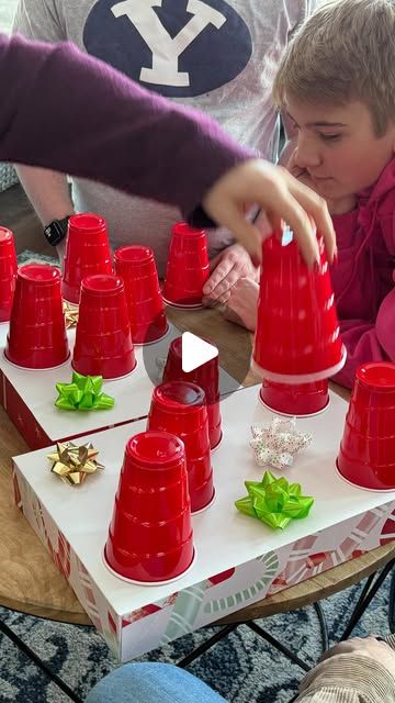 Maria Eckersley on Instagram: "Today on @studio5ksl I shared a few lazy, easy games to keep your family and friends laughing together this holiday season. 🎄Grab a big bag of solo cups and other random household items and you’ll have everything you need to entertain a big group in a hurry. I’ll be sharing a few more games here soon but you can see all six over on Studio 5’s site today. Enjoy! #groupgames #christmasgames #lighttheworld"