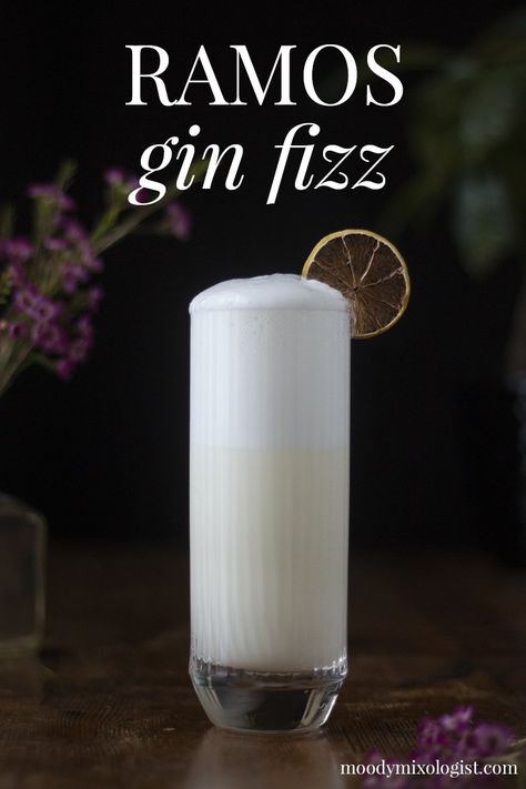 Ramos Gin Fizz - Moody Mixologist Gin Fizz Recipe, Fizz Drinks, Gin Fizz Cocktail, Ramos Gin Fizz, Famous Cocktails, Coctails Recipes, Gin Cocktail Recipes, Cocktails To Try, Orange Blossom Water