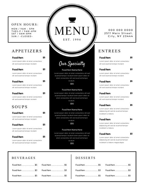 Black White Restaurant, Modern Restaurant Menu Design, Restaurant Menu Card, Cool Poster Designs, Fine Dining Menu, Cleaning Service Flyer, Cafe Menu Design, White Restaurant, Menu Layout