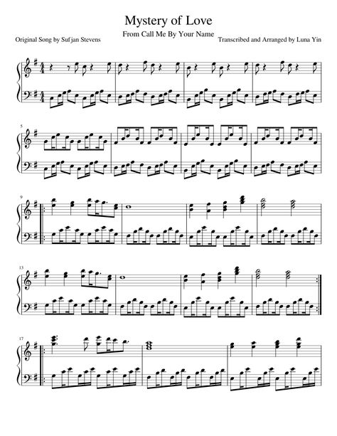 Download and print in PDF or MIDI free sheet music for Mystery Of Love by Sufjan Stevens arranged by Luna Yin for Piano (Solo) Mystery Of Love Sufjan Stevens, Mystery Of Love, Sufjan Stevens, Old Stamps, Music Sheets, Piano Sheet, Free Sheet Music, Piano Sheet Music, Love Songs