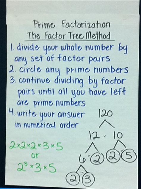 prime factorization anchor chart...factor tree method Prime Factorization Anchor Chart, Factor Pairs, Composite Numbers, Prime Factorization, Grade 6 Math, Prime Numbers, Math Charts, Math Notebook, Math Anchor Charts