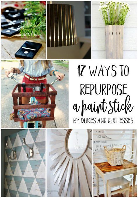 17 ways to repurpose a paint stick Paint Stir Stick Crafts, Paint Sticks Projects, Painted Sticks Diy, Paint Stick Crafts Diy Projects, Paint Stick Crafts, Paint Stirrers, Paint Stir Sticks, Diy Paint Projects, Stick Crafts