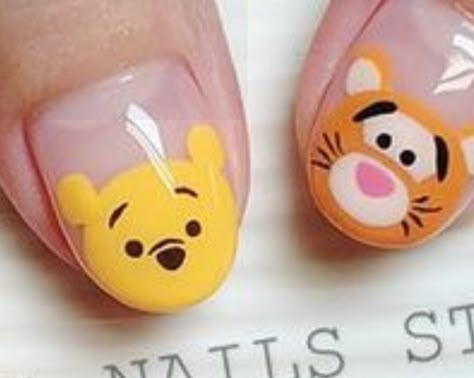 Pooh Nails Disney, Easy Winnie The Pooh Nails, Winnie The Pooh Nails Simple, Winnie The Pooh Nail Designs, Winnie Pooh Nails, Pooh Nail Art, Winnie The Pooh Nails, Pooh Nails, Nail Tech Tips