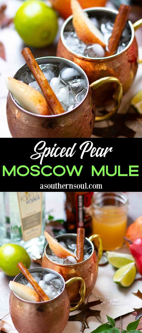 Spiced Pear Moscow Mule Pear Moscow Mule, Infused Simple Syrup, Pear Vodka, Moscow Mules, Moscow Mule Recipe, Mule Recipe, Spiced Pear, Homemade Dinner Rolls, Beverage Recipes