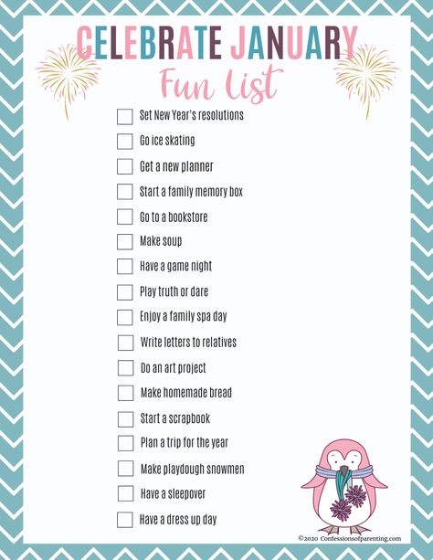 Fun Things To Do In January, January With Kids, Fun January Activities For Kids, January Bucket List Ideas Kids, January Life List, January Checklist Ideas, January To Do List Ideas, January Bucket List 2023, Ways To Celebrate January