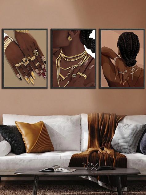 Black Vintage Paintings, African Boho Decor Inspiration, His And Hers Wall Art, Earthy Bedroom Posters, Chocolate Room Decor, African Inspired Decor Living Room, Bar Posters Vintage, Modern Luxury Color Palette, Brown Decor Living Room