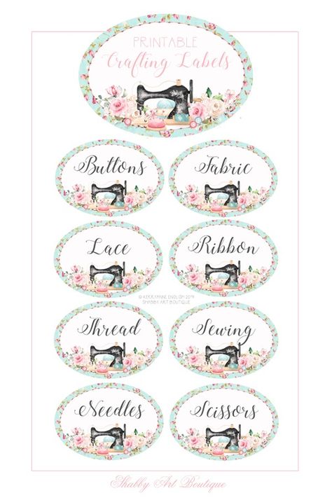 Pretty printable crafting labels that will get your craft room organised - from Shabby Art Boutique Sewing Printables, Shabby Art Boutique, Colorful Hairstyles, Art Boutique, Dream Craft Room, Sewing Labels, Graphic Kit, Free Printable Art, Sewing Space