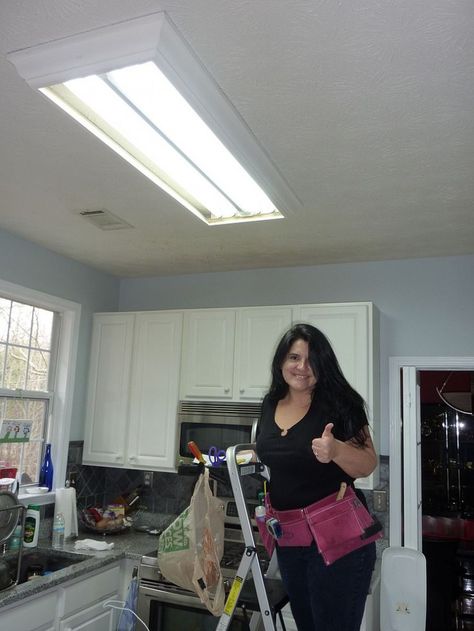 Changing Out Florescent Lights Kitchen, Replace Kitchen Fluorescent Lighting, Florescent Light Cover Kitchen, Replacing Florescent Lights Kitchen Diy, Replace Florescent Kitchen Light Ideas, Flouresant Light Makeover, Fluorescent Kitchen Lights, Bar Stool Makeover, Spray Paint Vases