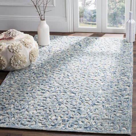 Safavieh Trace Blue/Ivory 5 ft. x 8 ft. Area Rug-TRC103B-5 - The Home Depot Modern Wool Rugs, Area Rug Blue, Contemporary Bedroom Decor, Floral Area Rugs, Transitional Area Rugs, Rug Blue, Blue Ivory, Wool Area Rug, Cool Rugs