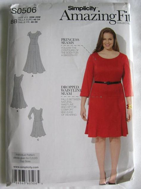 Amazing Fit Simplicity Misses A Line Dropped Waist Dress Pattern S0506 UC Uncut FF Size 20 22 24 26 28 W Drop Waist Dress Pattern, Dropped Waist Dress, Bra Sewing Pattern, Simplicity Patterns Dresses, Dress Making Patterns, Womens Sewing Patterns, Simplicity Sewing, Princess Seams, Simplicity Sewing Patterns