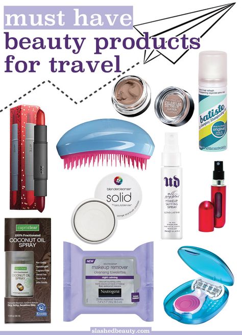 Don't let your beauty routine suffer when on vacation! Click through for the full list of ten must have beauty products for travel Must Have Beauty Products, Beauty Routine Planner, Coconut Oil Spray, Travel Essentials For Women, Makeup Setting Spray, Beauty Must Haves, Travel Beauty, What To Pack, Travel Light