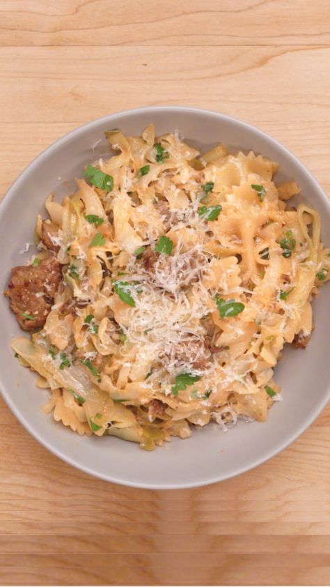 Buttery Cabbage And Sausage Pasta, Pasta With Cabbage And Sausage, Cabbage Sausage Pasta, Cabbage And Italian Sausage Recipes, Cabbage Pasta, Sausage Ravioli, Cabbage Sausage, Kielbasa Pasta, Easy Cabbage Recipes