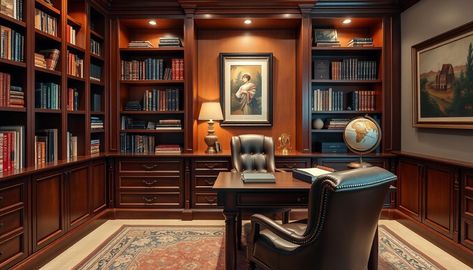 Built-in storage solutions Baies Candle, Masculine Office, Classic Gentleman, Board And Batten Wall, Beautiful Library, Floating Desk, Drinks Cabinet, Workspace Design, Board And Batten