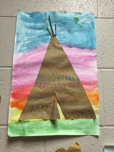 The Teacher with a Ponytail: Kindergarten TeePees Teepee Craft, Teepee Art, Pilgrim Crafts, Native American Art Projects, Thanksgiving Art Projects, Native American Projects, Thanksgiving Crafts Preschool, Fall Art Projects, Thanksgiving Preschool