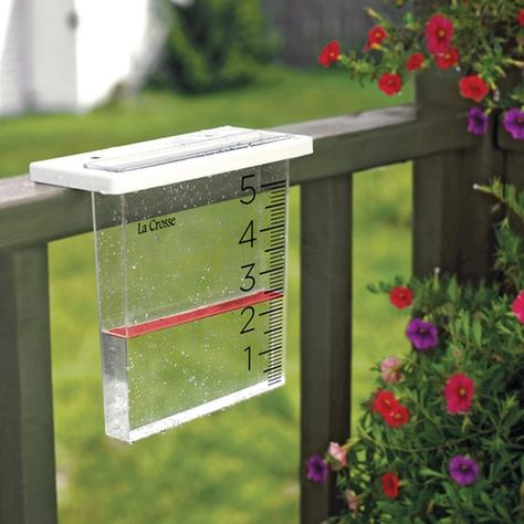 The La Crosse Waterfall Rain Gauge will enhance the look of any garden or deck, with its unique design inspired by a cascading waterfall. The rain gauge measures your backyard rainfall with large digits and clear measurement lines. The rain gauge also includes a vibrant red floating rain-level marker to ensure accurate readings, even from a distance. The Waterfall Rain Gauge mounts on a fence or deck railing at the ideal height for reading and emptying after a rainfall. The clear rain-collection Esp8266 Arduino, Diy Arduino, Rain Gauges, Rain Gauge, Rain Collection, Weather Instruments, Taper Design, Lawn Ornaments, La Crosse