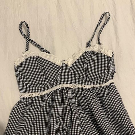 Navy Gingham lace trim dress🍓🧺  

Tartan gingham... - Depop Underwire Dress, Cute Mini Dress, Black Gingham, Navy Gingham, Lace Trim Dress, Trim Dress, Tartan Dress, Pink Jacket, Y2k Streetwear