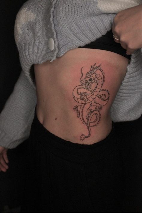 No Emotion Tattoo Ideas, Dragon Tattoo Stomach, Cherry Blossom Tattoo Shoulder, Tattoos On Side Ribs, Maching Tattoos, Wrap Tattoo, Design Tattoos, My Tattoos, Up Tattoo