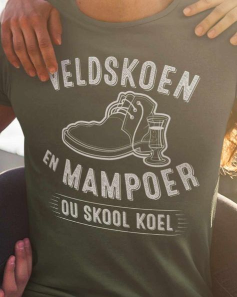 A vintage style design with a line art Veldskoen, liquor glass and wording. This design was created especially for the Saffers (South Africans) wanting to showcase some old school South African humour. Two variations were made, one in Afrikaans with the wording ‘Veldskoen en Mampoer, ou skool koel.’ and the other variation translated into English ‘Veldskoen and Mampoer, old school cool.’ #saffer #southafrica #southafrican #afrikaans #mampoer #veldskoen Liquor Glass, T Shirts With Sayings, Shirts With Sayings, South African, Style Design, Liquor, Old School, Line Art, Vintage Style