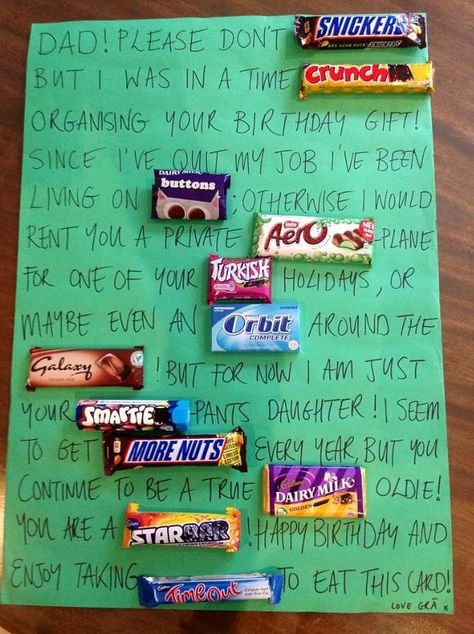 ideas to do with chocolate and candy | Photo via worldirish.com , hat-tip: darraghd on Reddit Candy Messages, Chocolate Card, Birthday Card Messages, Bar Card, Irish Funny, Organizing Time, Candy Bars, Birthday Messages, Diy Birthday Gifts