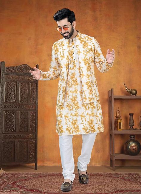 #menswear #kurtapyjama #kurtapyjamawithjacket #ceremonialkurtapyjama #festivalkurtapyjama #engagementkurtapyjama #kurtapyjamareception #printkurtapyjama #cottonkurtapyjama Kurta Pajama With Nehru Jacket, Yellow Kurta, Silk Pant, Nehru Jacket, Cotton Crafts, Kurta Pajama, Nehru Jackets, Yellow Ties, Cotton Kurta