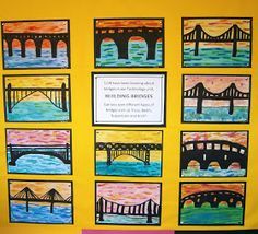 2nd Grade Art, Bridge Art, 4th Grade Art, 3rd Grade Art, Jr Art, Elementary Art Projects, Art Lessons Elementary, School Art Projects, Middle School Art