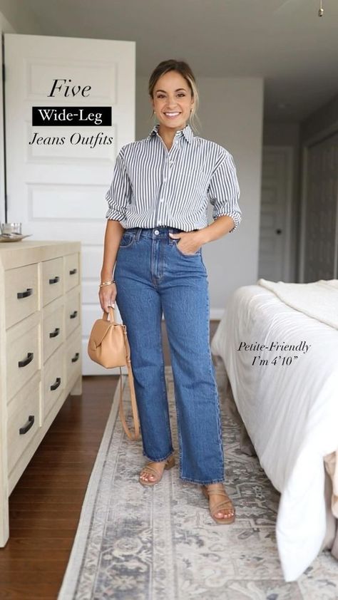 Five ways to wear wide leg jeans | petite fashion | wide leg | denim trends | petite friendly outfits | fall fashion Wide Leg Jeans Petite, Outfits With Wide Leg Jeans, Wide Leg Jeans Outfits, Wide Leg Outfit, Outfit For Petite Women, Friendly Outfits, Outfits For Petite, Outfit Petite, Jeans Outfit For Work