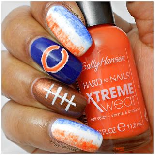 Chicago Bears Nails Art, Chicago Bears Nails, Paint Jellyfish, Sport Nails, Sally Hansen Xtreme Wear, Chicago Style Deep Dish Pizza, Sports Nails, Chicago Tattoo, Football Nails