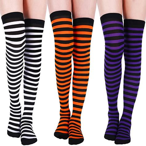 Striped Thigh High Socks, Stockings For Women, Fall Socks, Women Halloween Costume, Striped Stockings, Over Knee Socks, Halloween Socks, Halloween Costume Party, Costume Themes