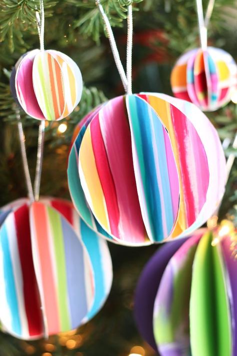 Folded Paper Ball Ornaments - Happy Hooligans Paper Ball Ornaments, Kids Tree Ornaments, Paper Ornaments Diy, Paper Ball, Happy Hooligans, Paper Christmas Ornaments, Paper Balls, Home Daycare, Folded Paper